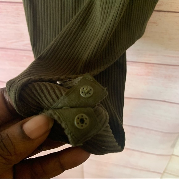 Loft Army Green Ribbed Bodysuit Small - Picture 2 of 5